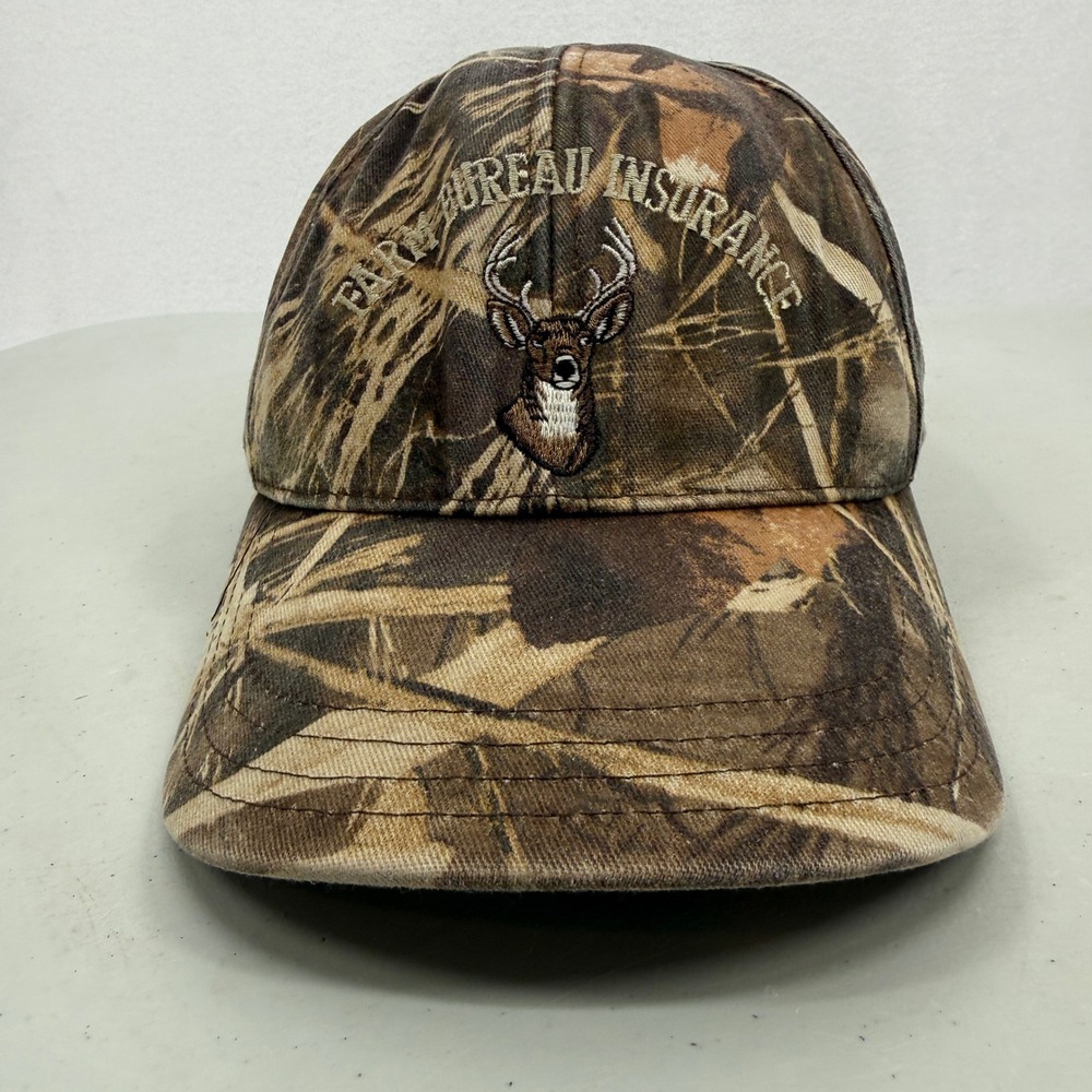 Farm Bureau Insurance Baseball Hat Mens Brown Camo Buck‎ Deer USA AmeriCap